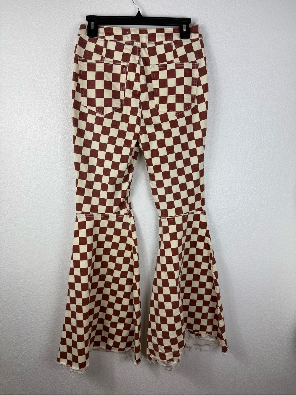 Free People Checkerboard High-Waist Flared Pants - Brown & White size 28 - Picture 6 of 8